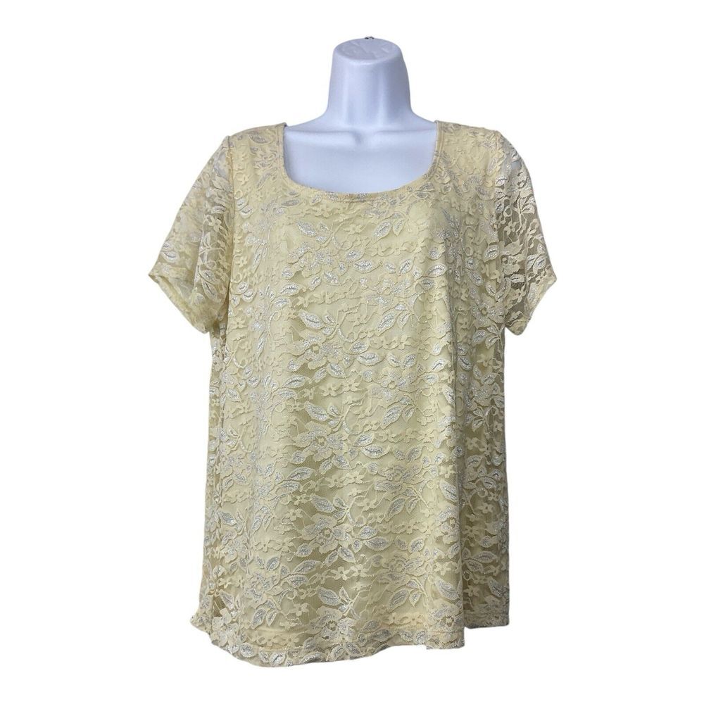 Womens Floral Lace Sheer Top Size 1X Fairy Cottagecore Princess Feminine Glitter